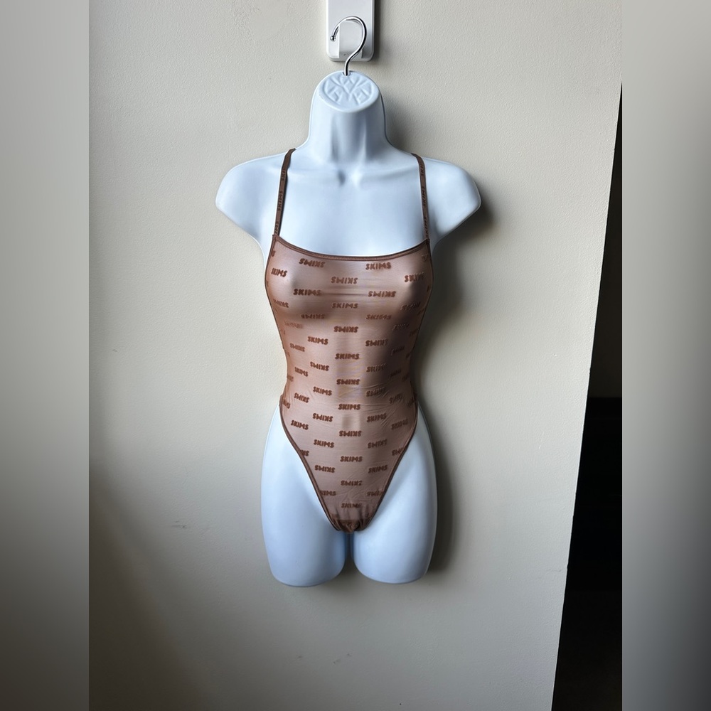 SKIMS After Hours Mesh Cami Bodysuit, Jasper Brown, Size XXS